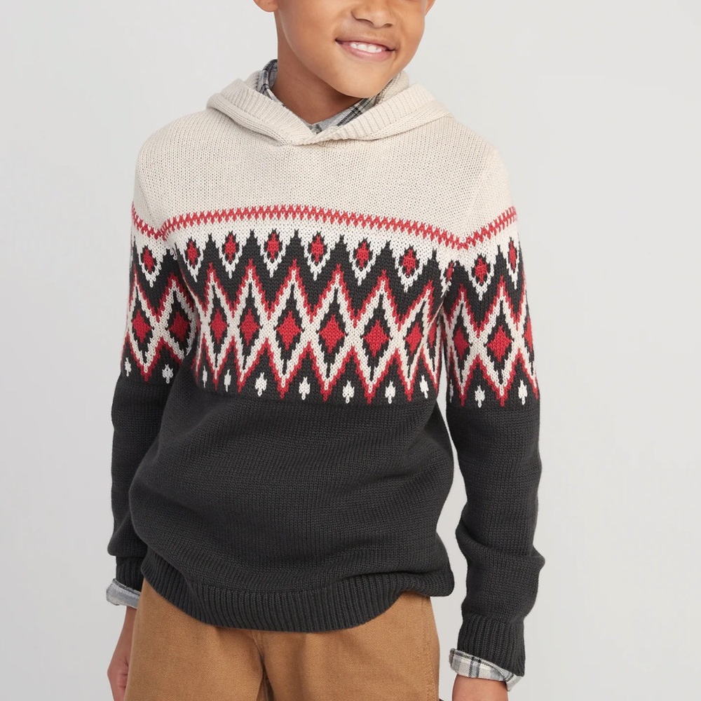 OLD NAVY Cozy Fair Isle Pullover Sweater Hoodie